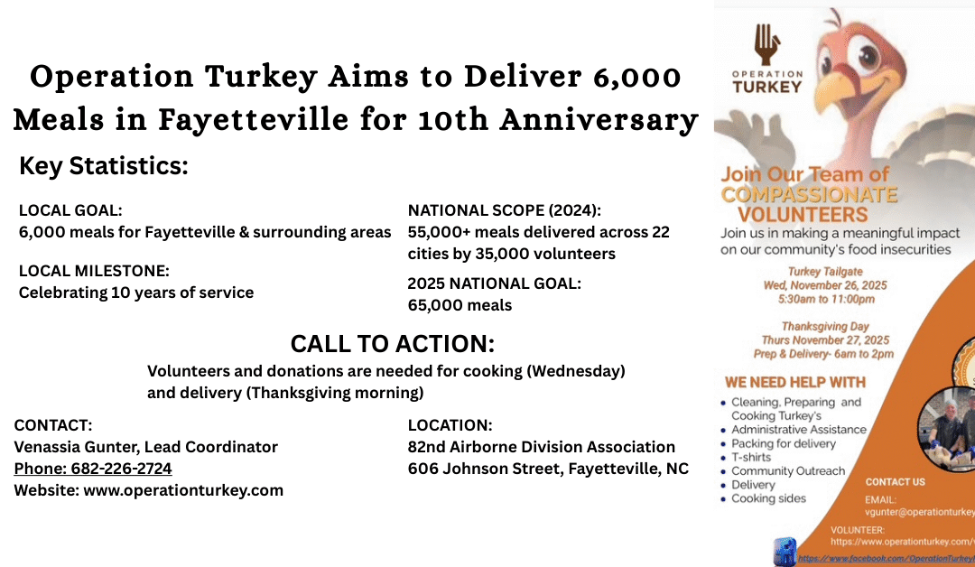 Community Tradition Continues: Operation Turkey Fayetteville Aims to Serve 6,000 Meals This Thanksgiving